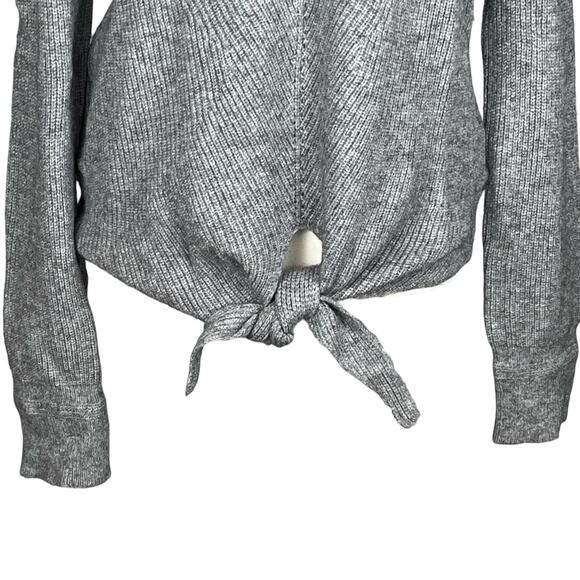 ANTHROPOLOGIE Sweater Medium Gray‎ V Neck Ribbed Tie Front Long Sleeve Relaxed - Picture 3 of 11